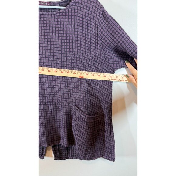 Cut Loose Women's Lagenlook Purple Plaid Linen Cotton Wide Sleeve Size L - Picture 10 of 11